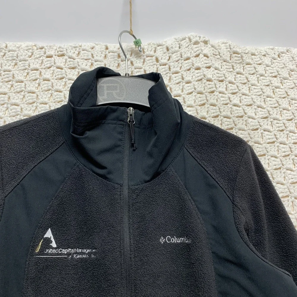 Columbia Women's Large Fleece Jacket‎ Full Zip Pockets Black Bull Embroidery